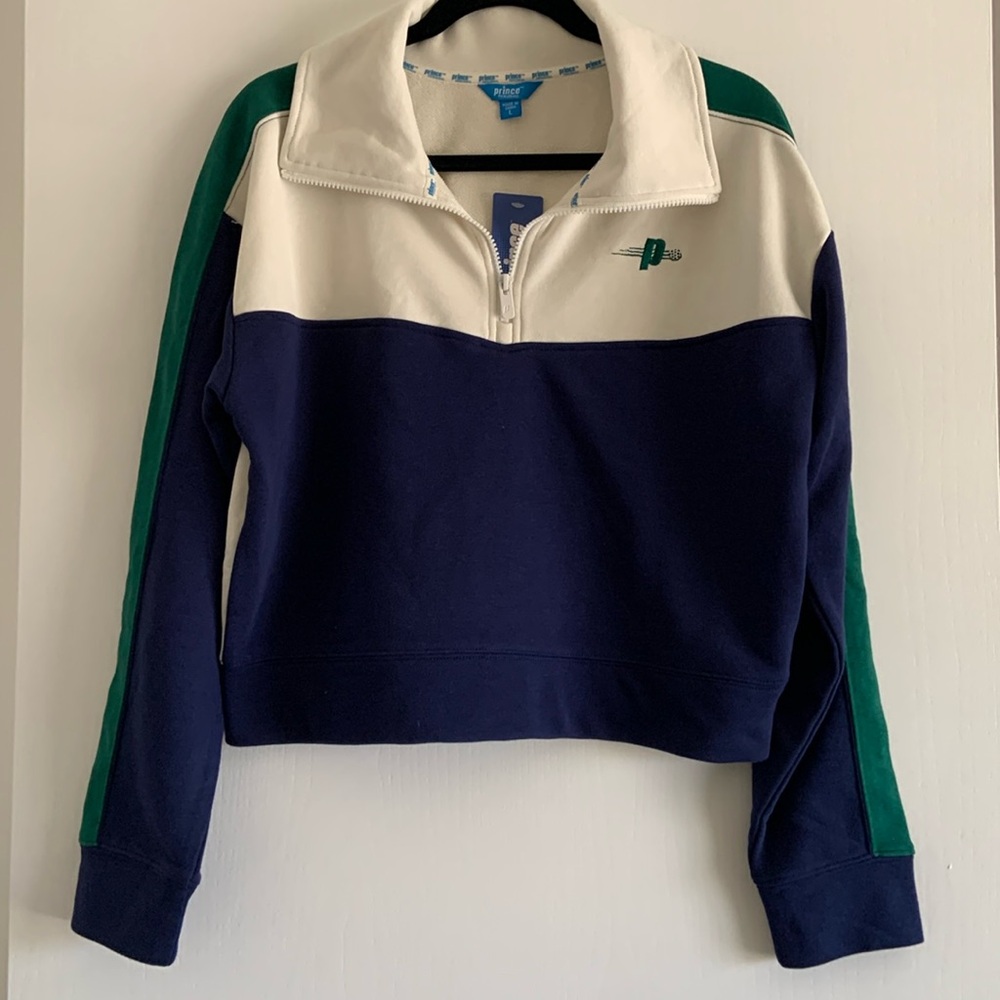 Prince Pickleball Women’s French Terry 1/4 Zip Pullover Sweatshirt 🔵⚪️🟢
